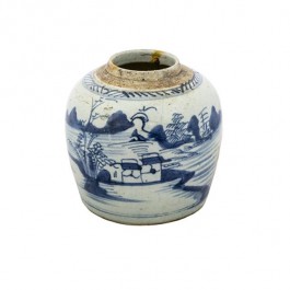 GINGER JAR-Blue & White Village Scene