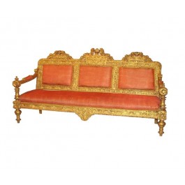 SOFA-GOLD W/ ORANGE UPHOLSTERY