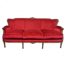 SOFA-Red Velvet Victorian W/Carved Wood Frame