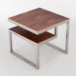 TABLE-END-WALNUT W/ SLV BASE