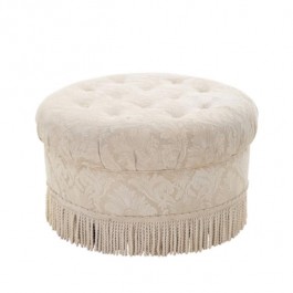 OTTOMAN-IVORY DAMASK W/Fringe Detail