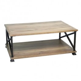 COFFEE TABLE-Natural Wood W/Black Metal Base