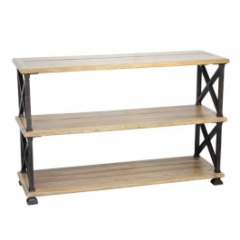 CONSOLE TABLE-Natural Wood W/Black Metal Base