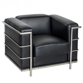 CHAIR-CLUB-BLACK LEATHER-3 BAR CORBU