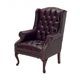 OFFICE CHAIR-Tufted Burgundy Leather Arm W/Nail Heads