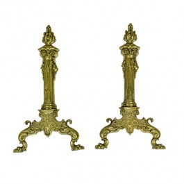 ANDIRONS-Ornate Polished Brass W/Animal Claw Foot