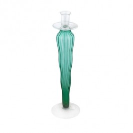 CANDLE HOLDER-Tall Green Glass W/Vertical Waves