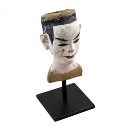 BUST-Asian Man/White Face Brown Cap & Shirt/On Black Metal Stand