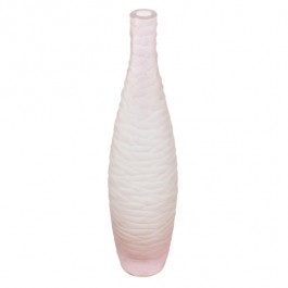 VASE-Tall Pink Frosted Glass W/Waves