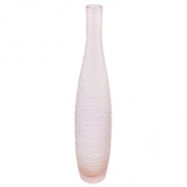 VASE-Tall Narrow Pink Frosted Glass W/Waves