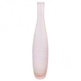 VASE-Tall Narrow Pink Frosted Glass W/Waves