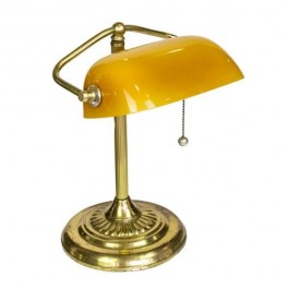 LAMPS-DESK-BANKER'S-AMBER SHADE w/BRASS BASE