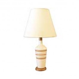 LAMP-TABLE-WHITE W/BRN STRIPES