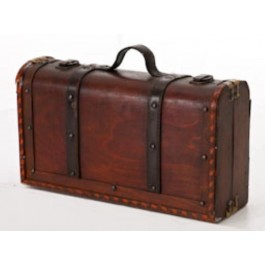 SUITCASE-WOOD-LTHR STRAPS-13IN