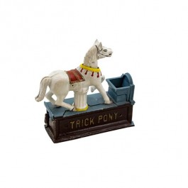 BANK-Cast Iron-White Horse W/Red Saddle