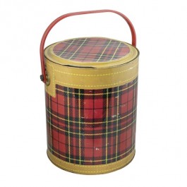 COOLER-METAL-RED PLAID-HANDLED