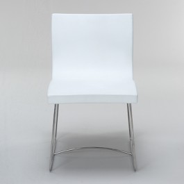 CHAIR-DIN-WHITE LEATHER-SLED L
