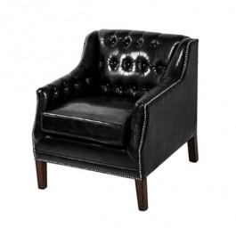 Blk Tufted Arm Chair/Nailheads