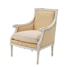 CHAIR-ARM-LINEN-WHITE WOOD FRA