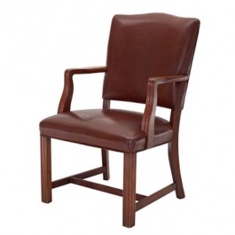 (40990054)CHAIR-Arm/Brown Leather/Wood Accents