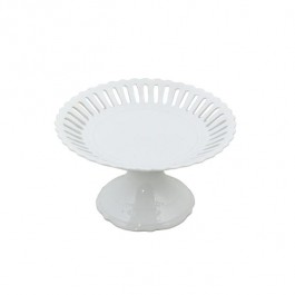CAKE STAND-White Porcelain W/Pierced Edge
