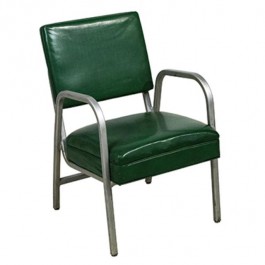 CHAIR-Office Arm Chair/Metal Frame W/Green Vinyl Seat & Back