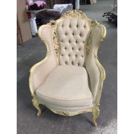 Beige Tufted Wing Chair-