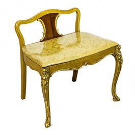BENCH-Vanity Wood W/Gold Accents & Floral Seat