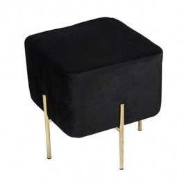 Sq Blk Plush Ottoman/Gold Leg