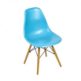 Blue Molded Plastic Chair/Wood