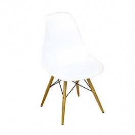 Wht Molded Plastic Chair/Wood