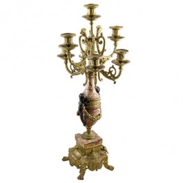 Candleabra-Pink Marble & Brass