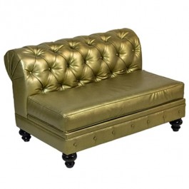 Sofa- Armless Gold Chesterfield- Tufted Roll Back