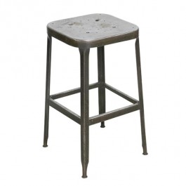 STOOL-Backless Vintage Metal Industrial-Distressed Gray