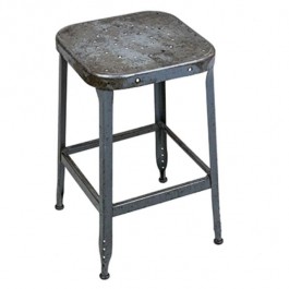 STOOL-Backless Vintage Metal Industrial Shop Stool/Distressed Gray