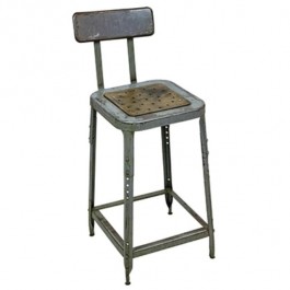 STOOL-Vintage Metal Industrial Stool W/Grey Seat Back