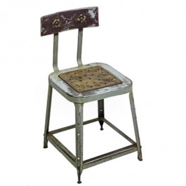CHAIR-Vintage Metal Industrial Chair/Distressed Brown Back Rest
