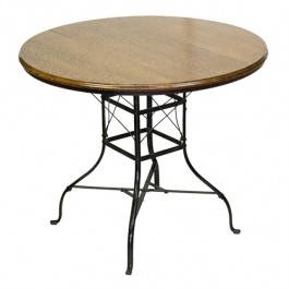 TABLE-Oak Cafe W/Iron 4-Leg Base