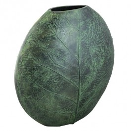 VASE-Medium Tall Circular Dark Green Aluminum Leaf