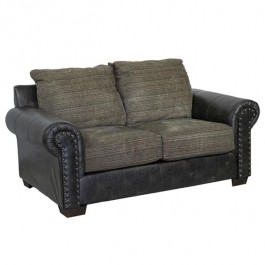 LOVESEAT-Oversized/Leather Nailhead Frame W/Upholstered Cushions