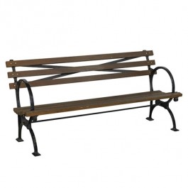 BENCH-Brown Park Bench W/Black Metal Frame