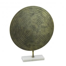 TEXTURED METAL SCULPTURE-Round Brass Colored Aluminum W/Line Impressions