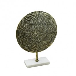 TEXTURED METAL SCUPTURE-Round Brass Colored Aluminum W/Houndstooth Pattern