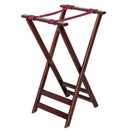 LUGGAGE RACK-Single Mahogany Frame W/Burgundy Support Straps