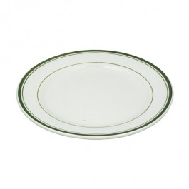 PLATE-Diner Dinner Plate White W/Green Stripes