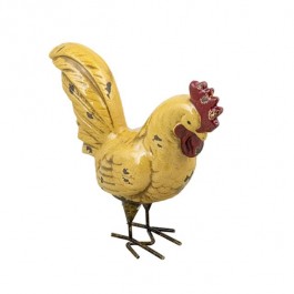 FIGURINE-Gold Ceramic Rooster W/Wire Legs