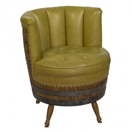 BARREL CHAIR-W/Mustard Leather Chanel Back Tufte