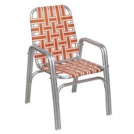 BEACH CHAIR-Aluminum Frame W/Orange & White Nylon Webbing