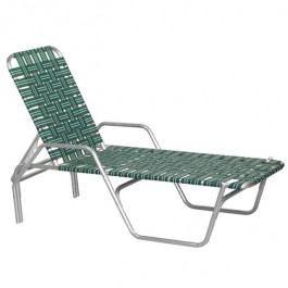 BEACH LOUNGE CHAIR-Aluminum Frame W/Green & Black Nylon Webbing