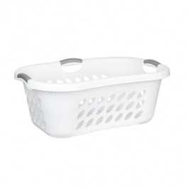 LAUNDRY BASKET-White Plastic W/Grey Handles